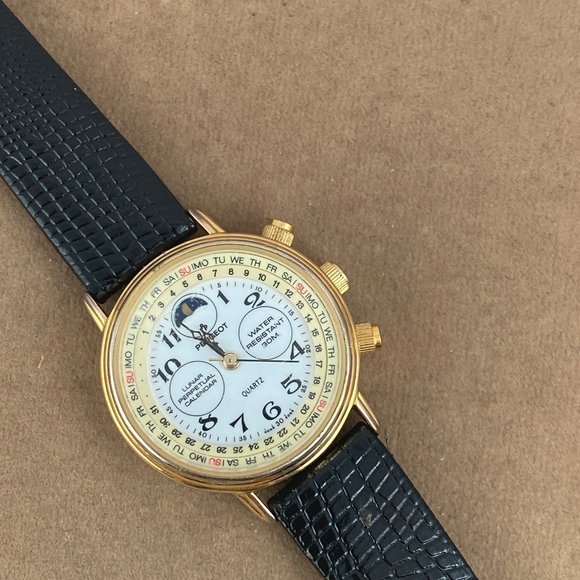 Vintage Peugeot Old Fashion Swiss Quartz Perpetual Calendar Moon Phase Watch - Picture 2 of 9